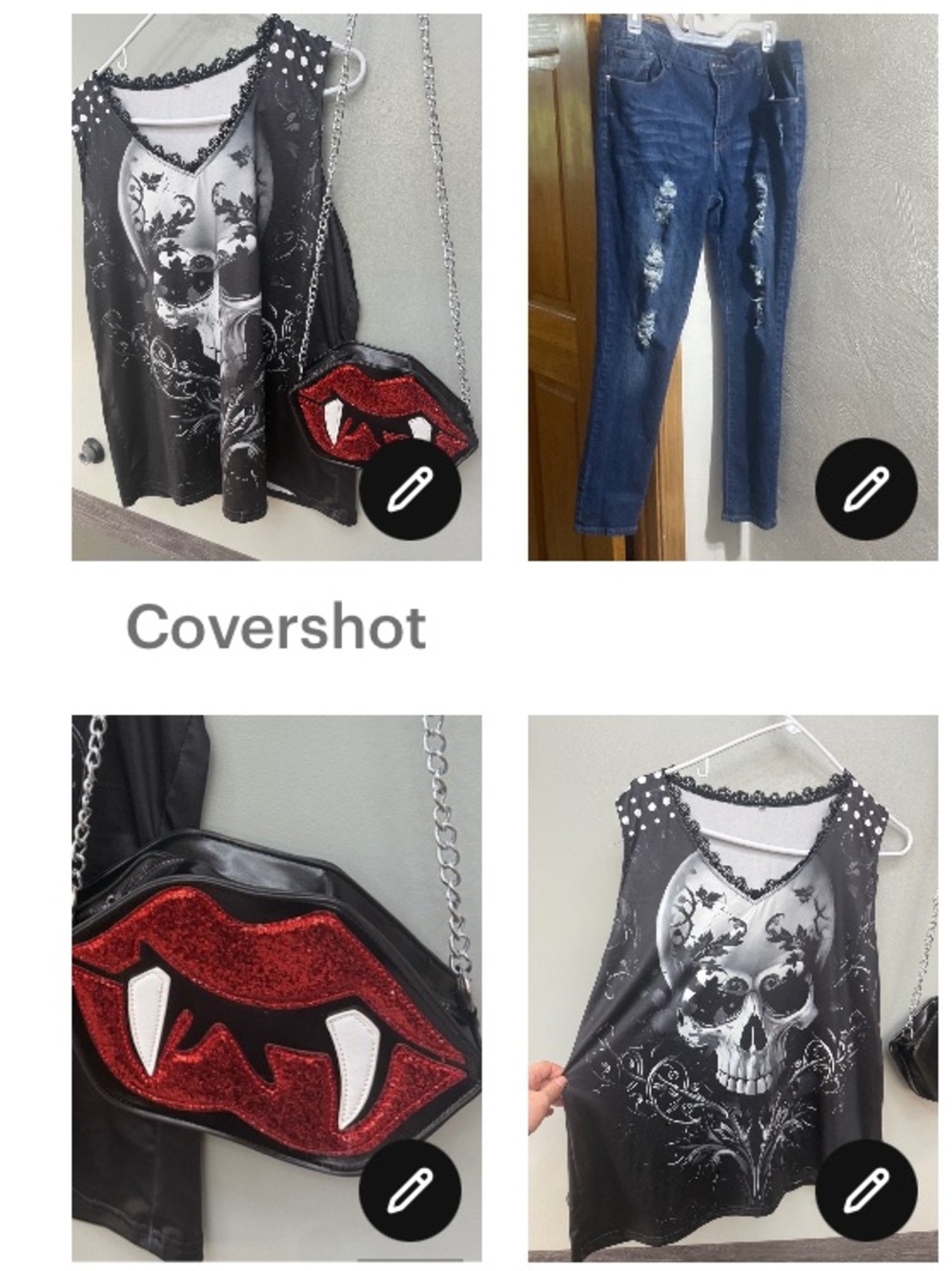 Diamante skinny jeans sz22+Skull top XXL+Vampire bag🧛‍♀️💋